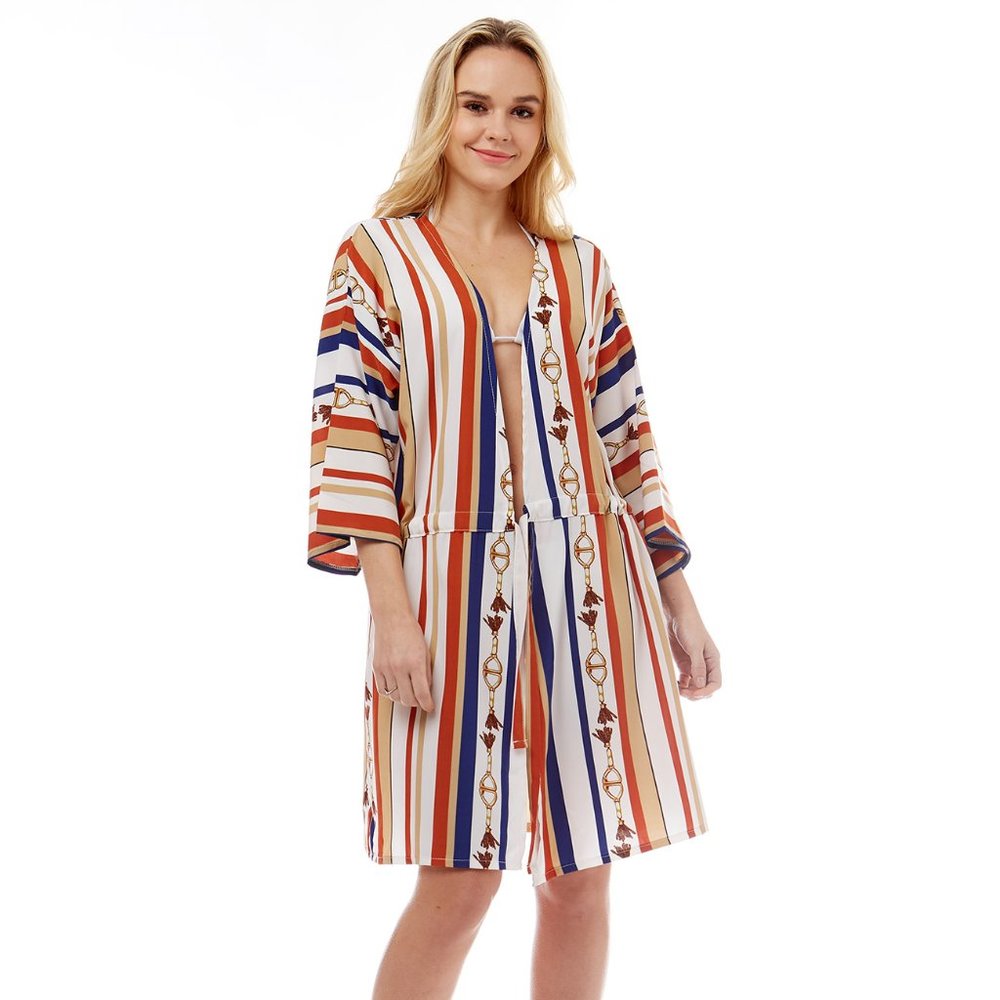 LOF Color Striped Pattern with 4/3 Sleeve Cover Up